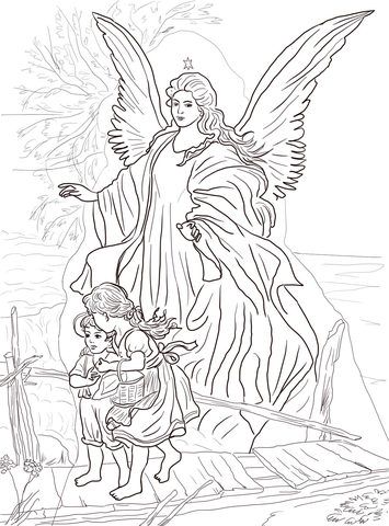 355x480 Guardian Angel Coloring Page With Two Childrens