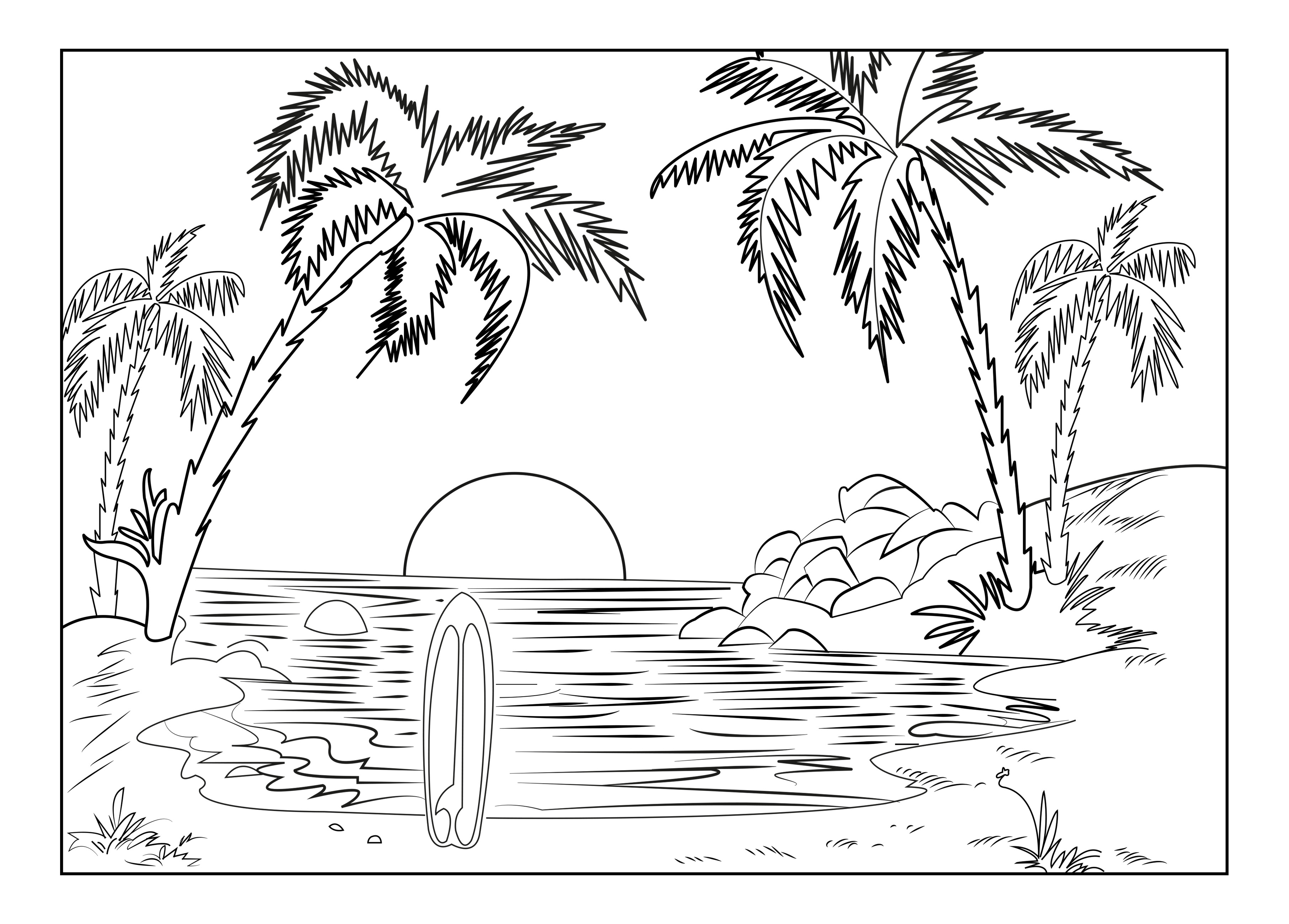 3625x2598 Simple Adult Coloring Pages Beach Printable