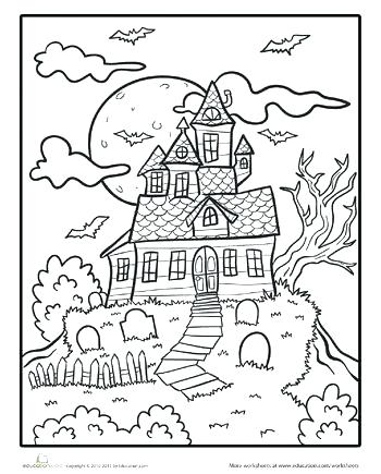 350x435 Free Printable Haunted House Coloring Pages For Kids Page Picture