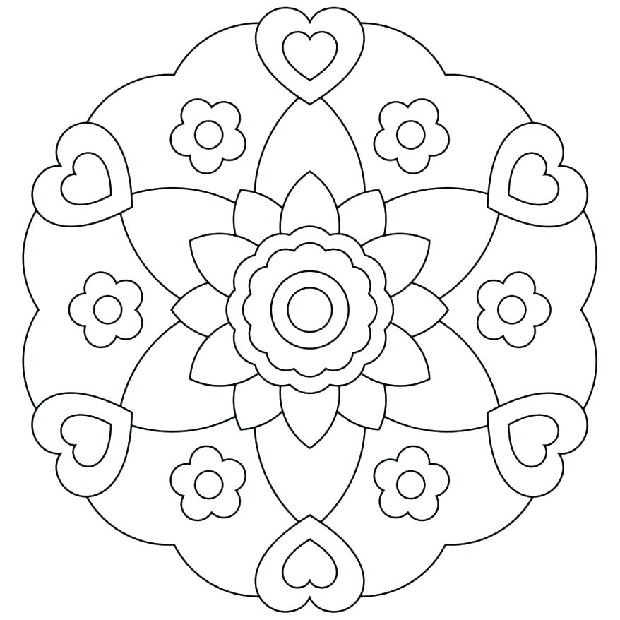 878x878 Heart Mandala Coloring Pages Printable Simple Kids Exciting Pictur