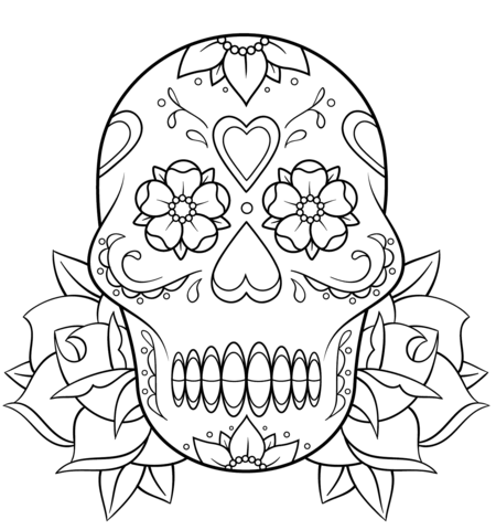 450x480 Sugar Skull And Roses Coloring Page From Sugar Skulls Category