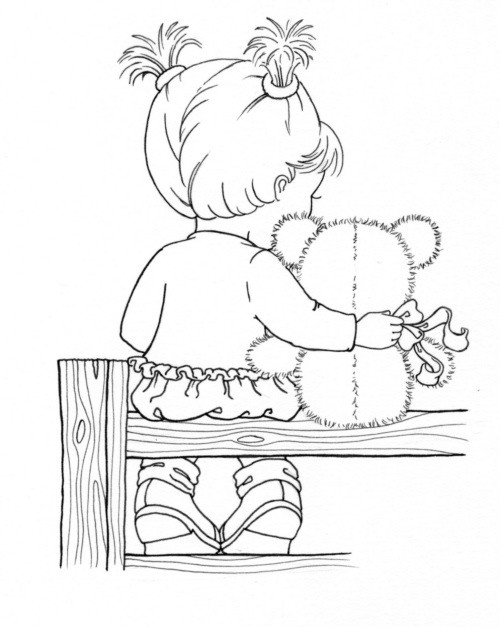 500x627 Embroidery Pattern, Girl And Teddy Bear