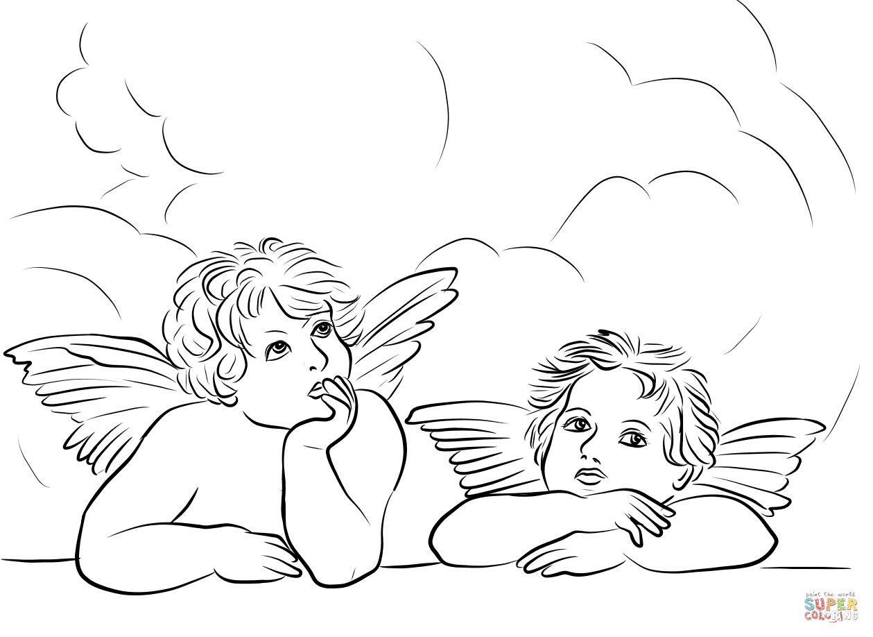 1259x918 Angels The Sistine Madonna By Raphael Coloring Page