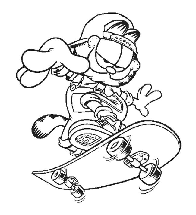 650x715 Garfield Playing Skateboard Coloring Page Coloring Skateboard