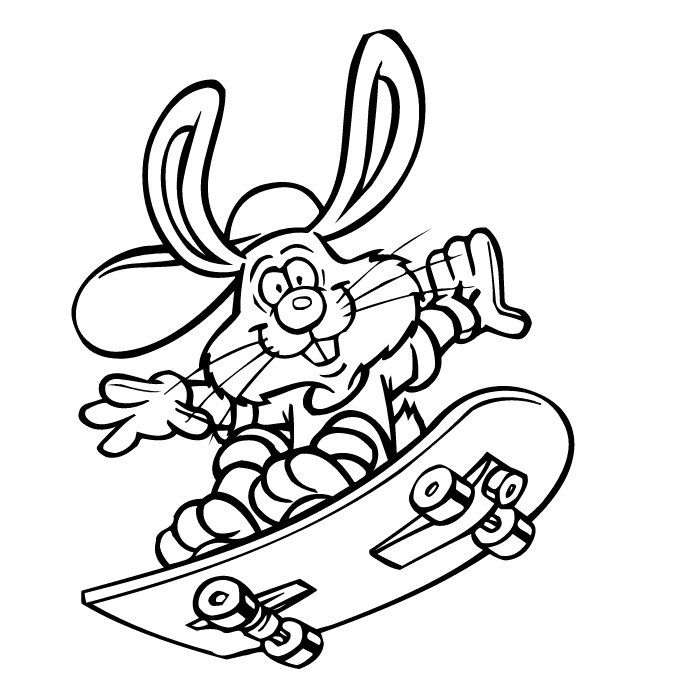 700x700 Skateboarding Bunny Coloring Page