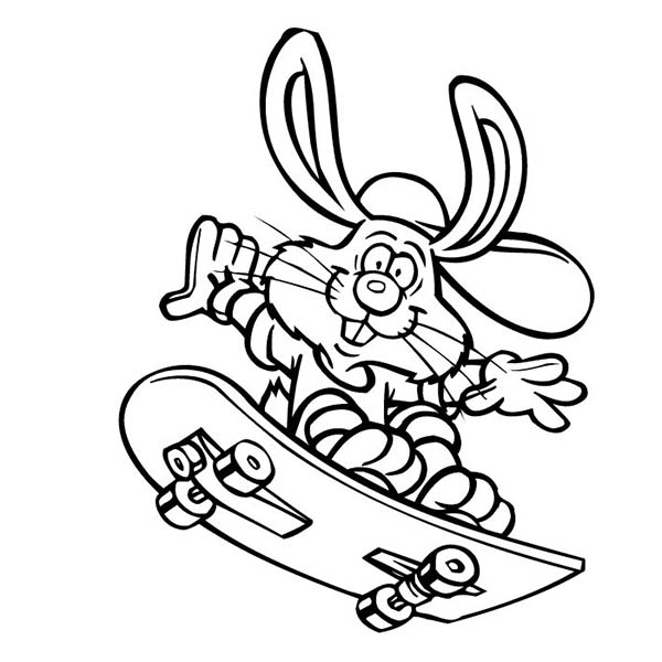 600x600 A Funky Bunny Playing Skateboard Coloring Page