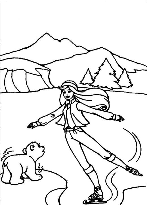 518x720 Barbie Enjoys The Winter By Ice Skating Coloring Pages