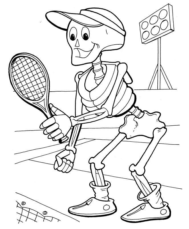 663x800 Skeleton Playing Tennis Coloring Pages Printables