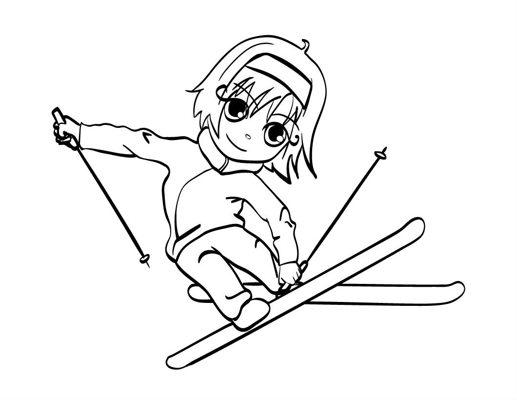 1060x820 New Smile Playing Skiing Skiing Free Coloring Pages