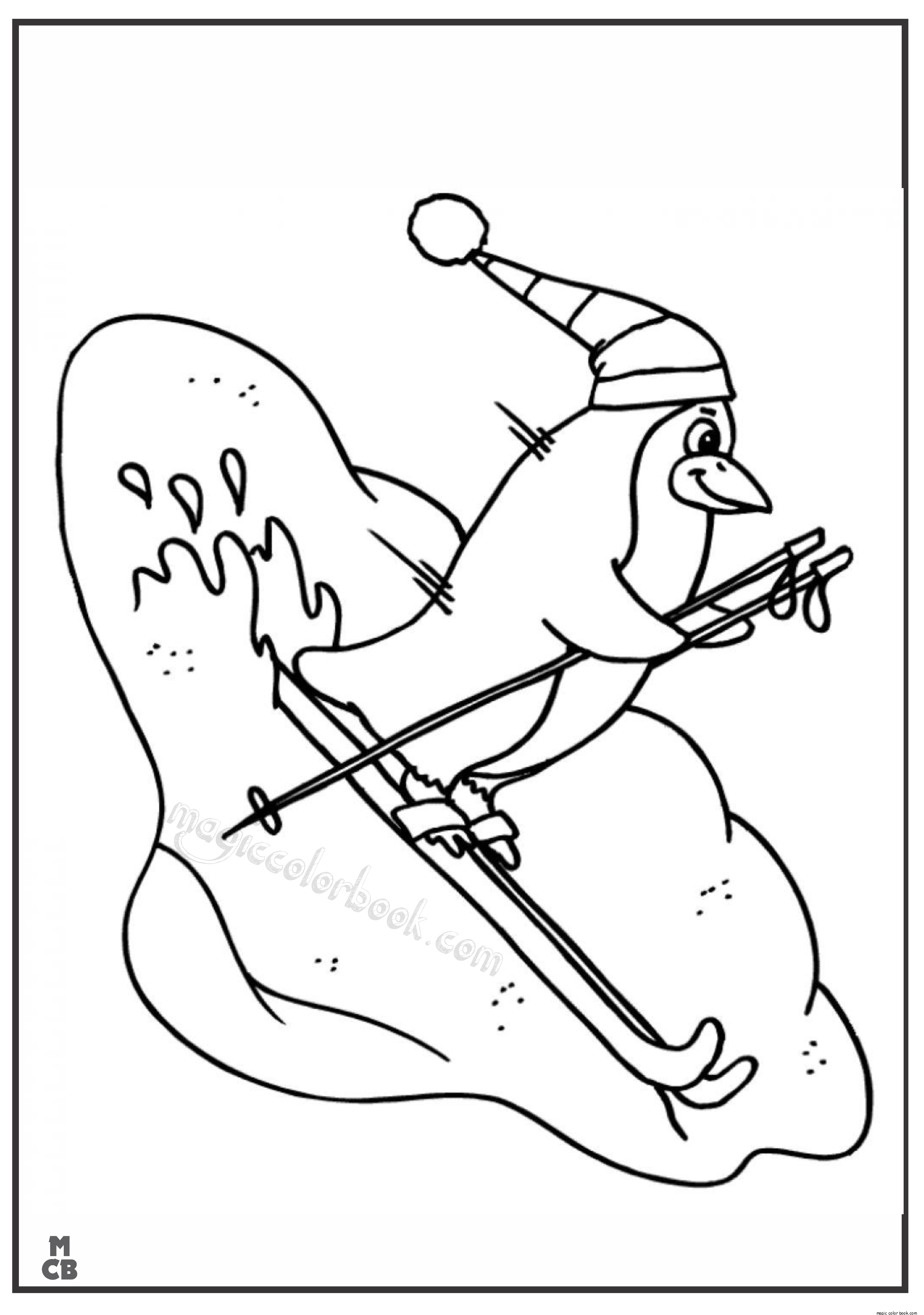 2449x3484 Penguins Ski Winter Coloring Pages
