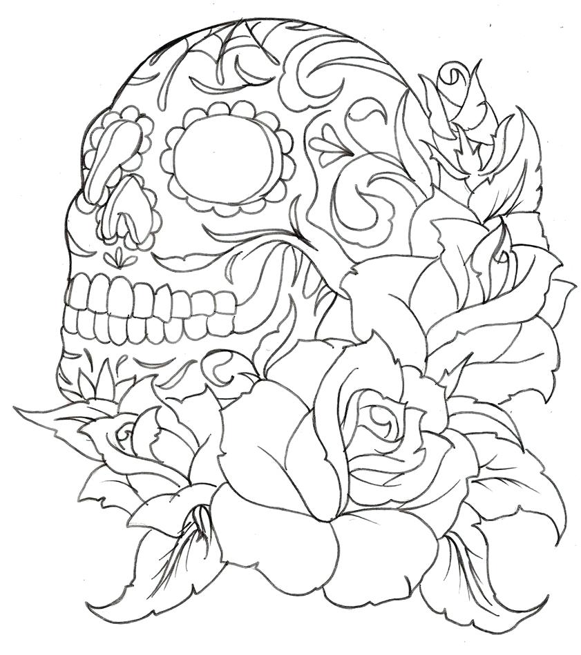841x949 Coloring Pages ~ Roses Coloring Pages Sugar Skull With Skulls
