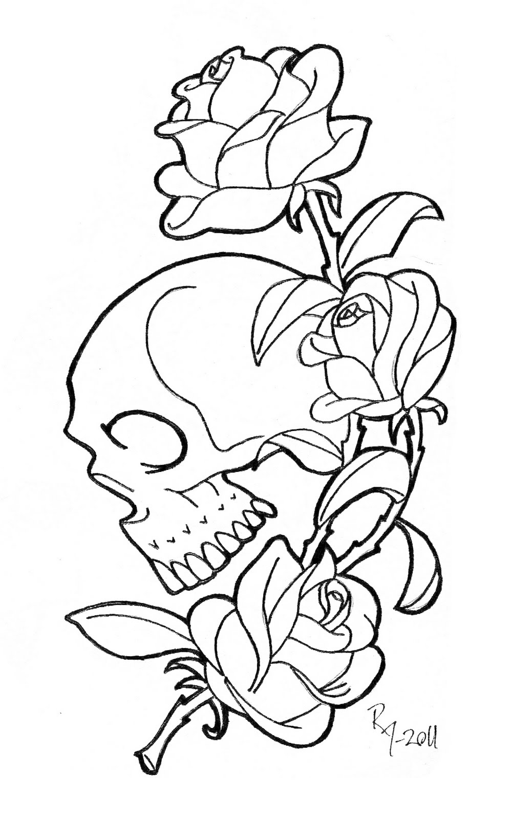 Skull With Roses Coloring Pages