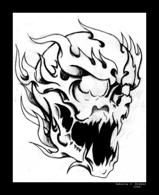 622x766 Flaming Skull Coloring Pages