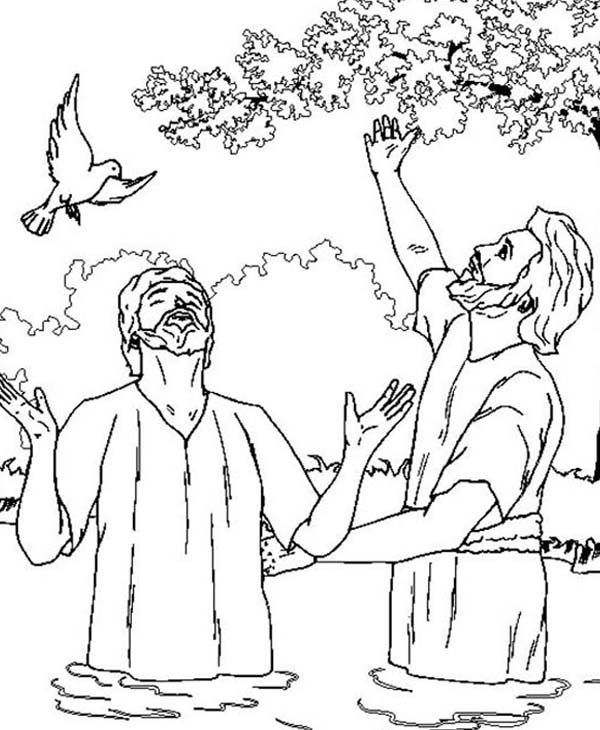 600x730 John The Baptist And Jesus Looking Up The Sky Coloring Page