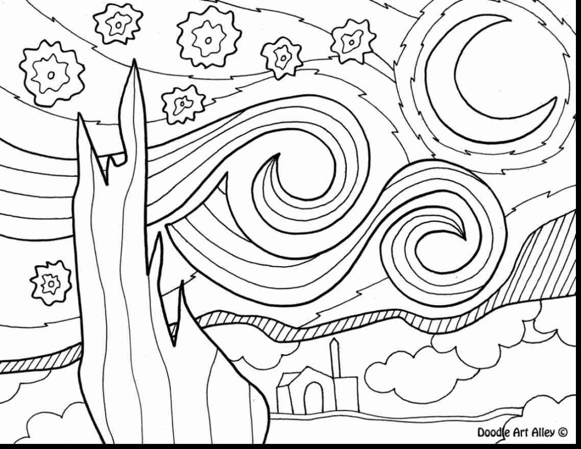 1138x880 Night Sky Coloring Pages Astounding Van Gogh Starry Page