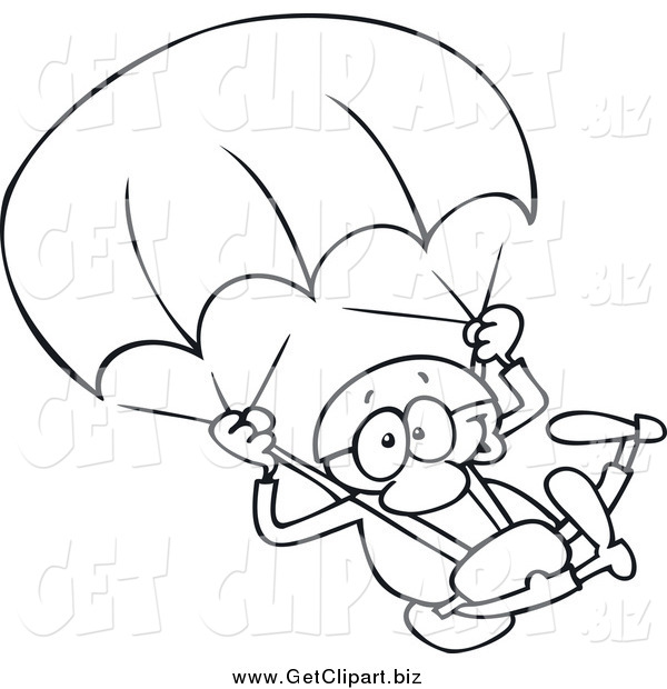600x620 Clip Art Of A Black And White Male Skydiver With A Parachute By