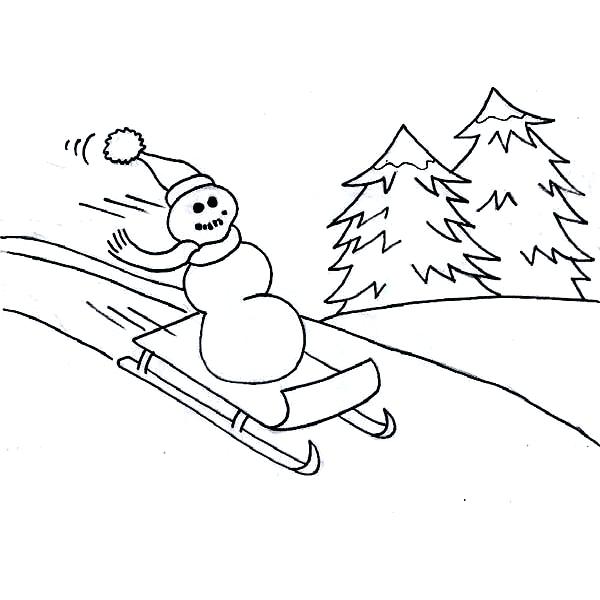 600x600 Sled Coloring Pages Snowman Playing Winter Season Sled Coloring