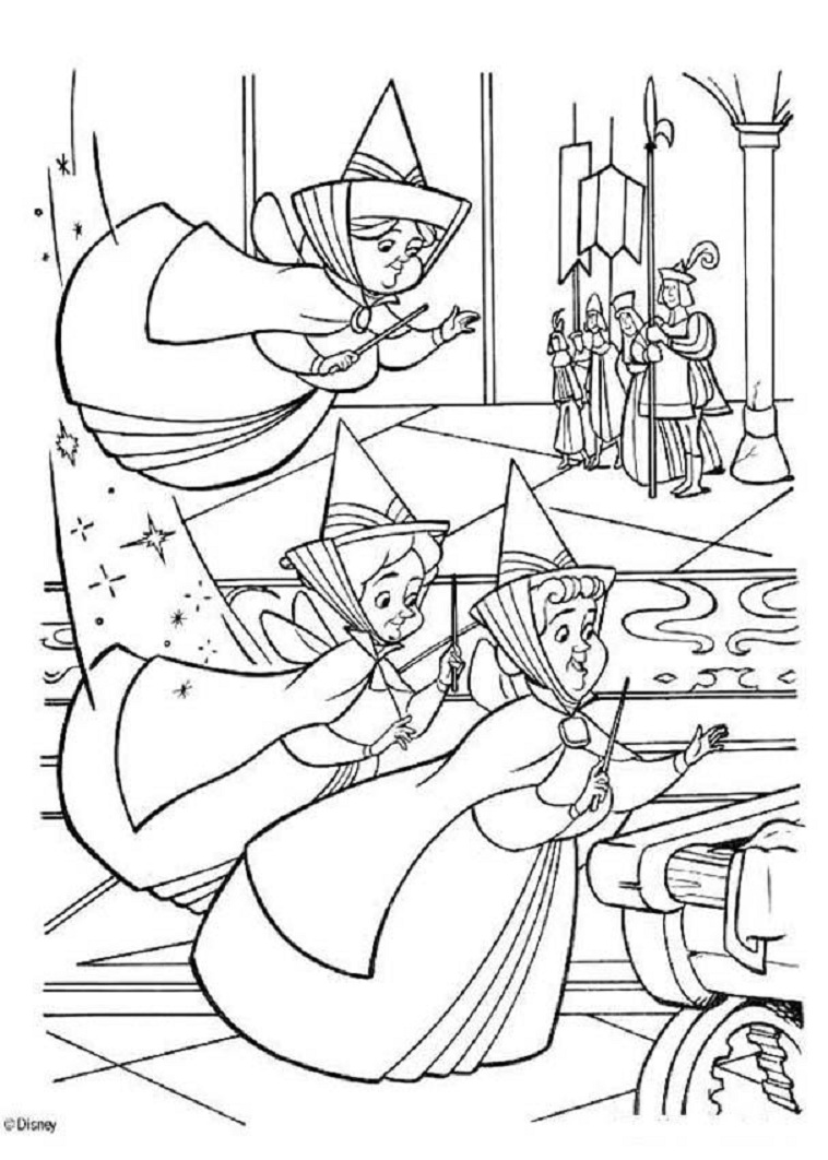 758x1062 Flora Fauna And Merryweather Coloring Pages Sleeping Beauty