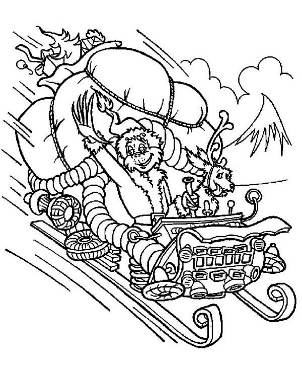 600x725 The Grinch Stolen Santas Sleigh Coloring Page