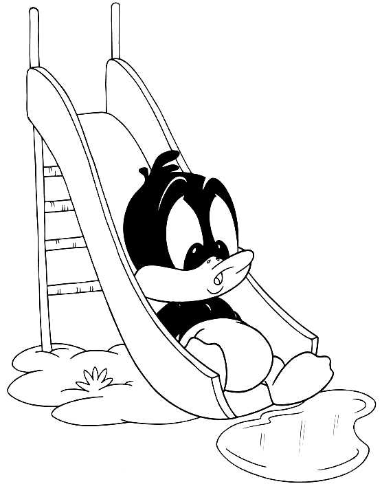 556x704 Drawing Baby Daffy Plays En La Slide (Baby Looney Tunes) Coloring Page