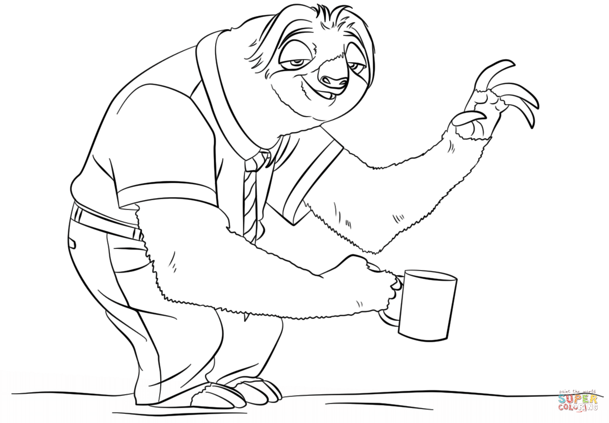 1186x824 Sloth Flash From Zootopia Coloring Page.png Things