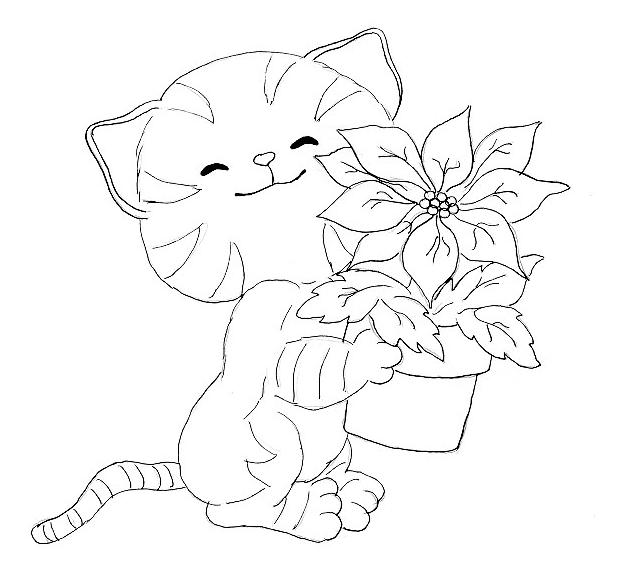 623x569 Cat With Small Plant Coloring Page Animal Pages
