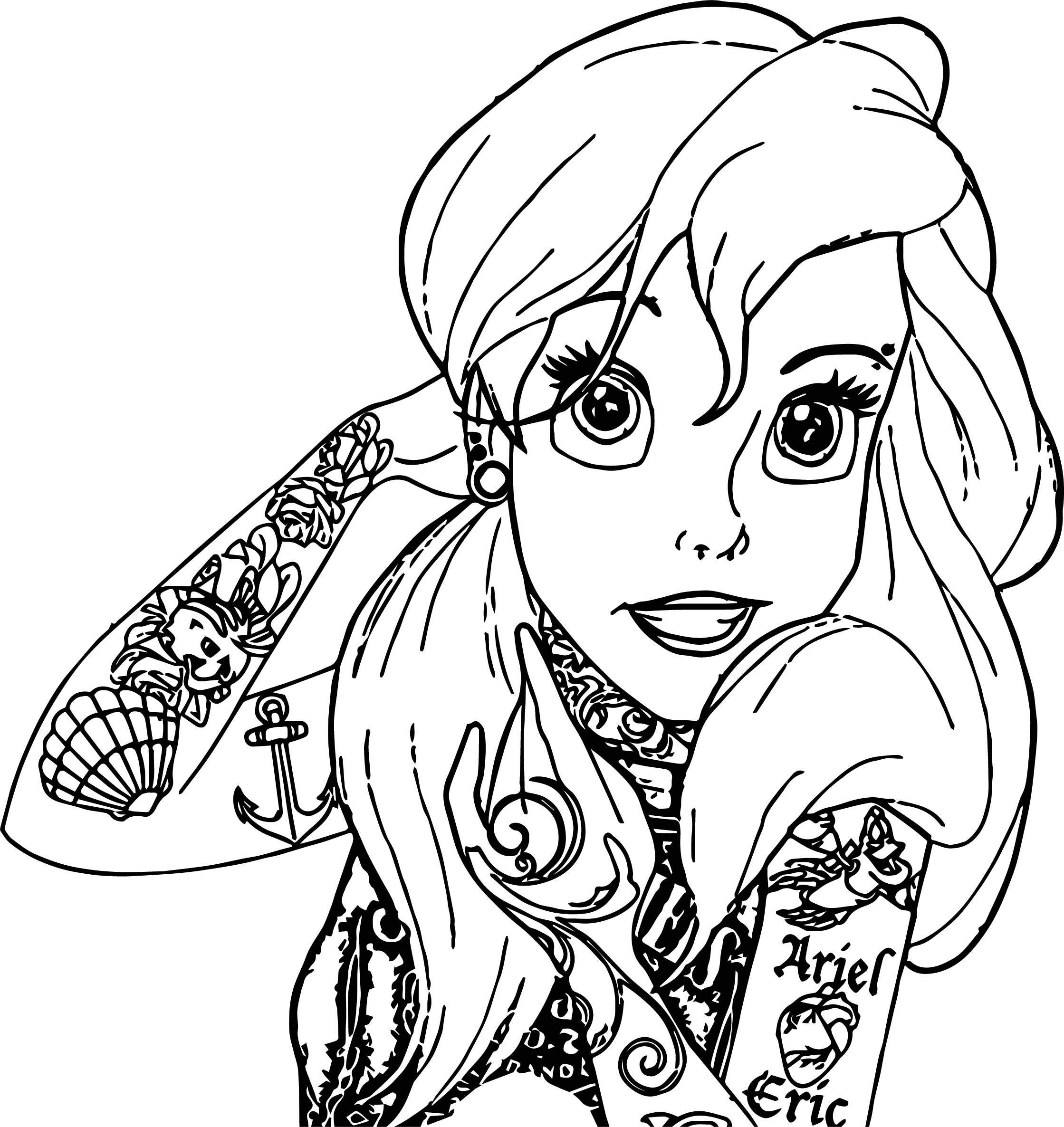 2239x2372 Incredible Design Ideas Tattoo Coloring Pages Ariel Mermaid Page
