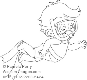 300x275 Clip Art Image Of A Cartoon Boy Snorkeling Coloring Page