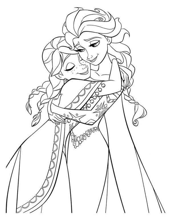 600x787 Anna Elsa Frozen Coloring Pages Anna Hugging Elsa The Snow Queen