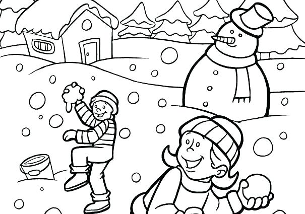 605x425 Winter Animals Color Pages Scenes Coloring Page Printable Scene 9