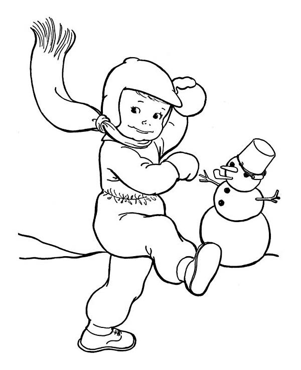 600x738 Snowball Fight On Winter Outdoor Activity Coloring Page