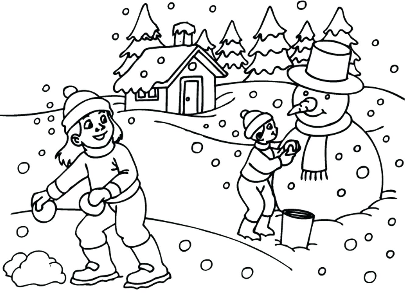 1329x992 Coloring Pages For Adults Online Snowball Fight Children Stock