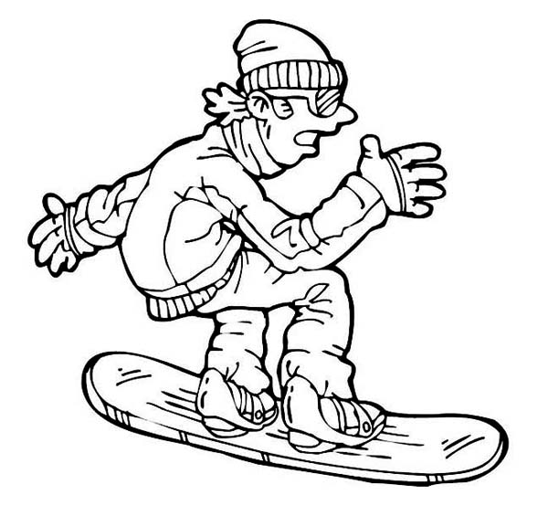 600x554 A Man Playing Snowboard With Full Winter Season Outfit Coloring