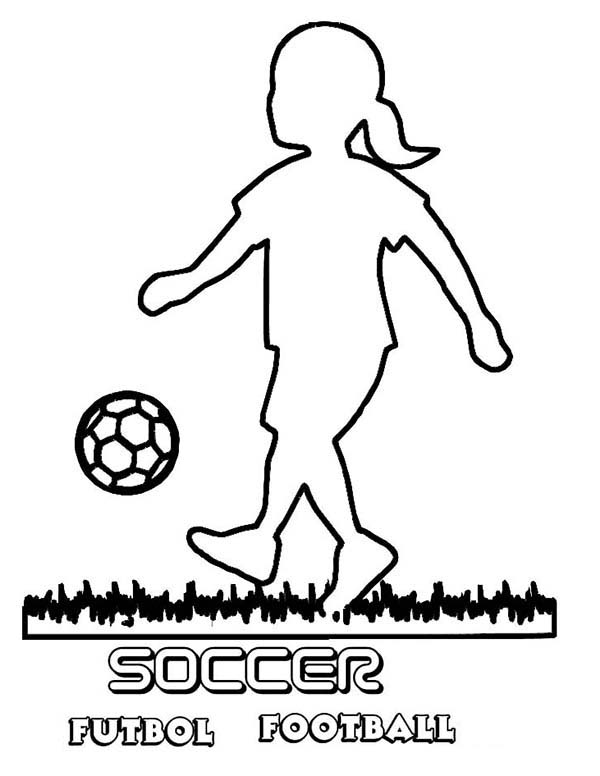 600x776 A Silhouette Of Little Girl Playing Soccer Coloring Page