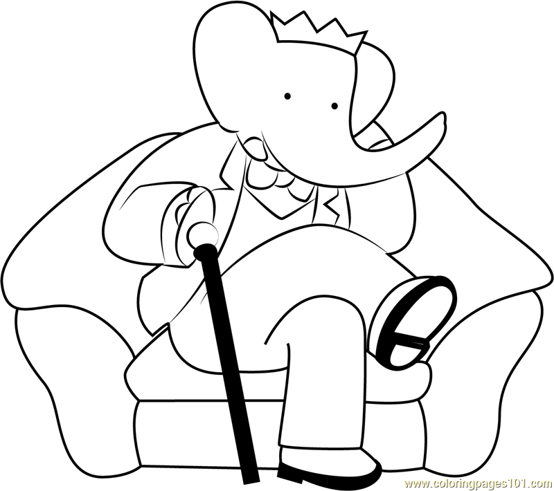 800x710 King Babar Sitting On Sofa Coloring Page