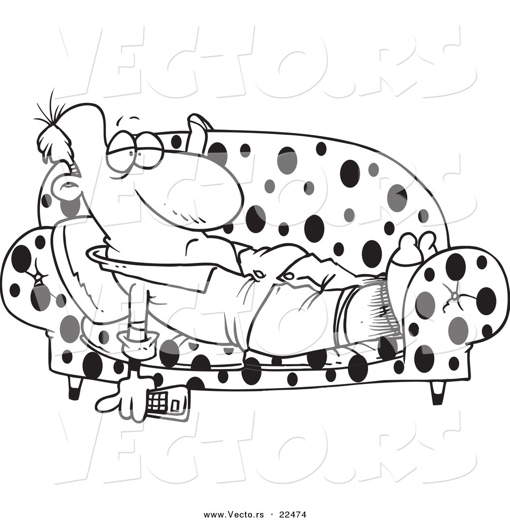 1024x1044 Vector Of A Cartoon Lazy Man Watching Tv On A Sofa