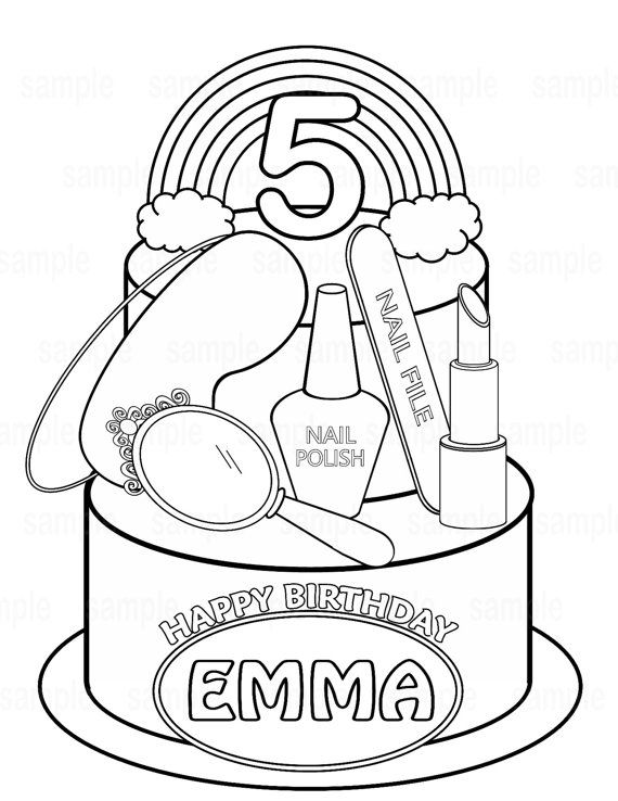 570x738 Personalized Printable Rainbow Spa Party Cake Favor Childrens Kids