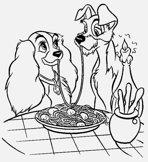 600x656 Lady And The Tramp Spaghetti Coloring Page