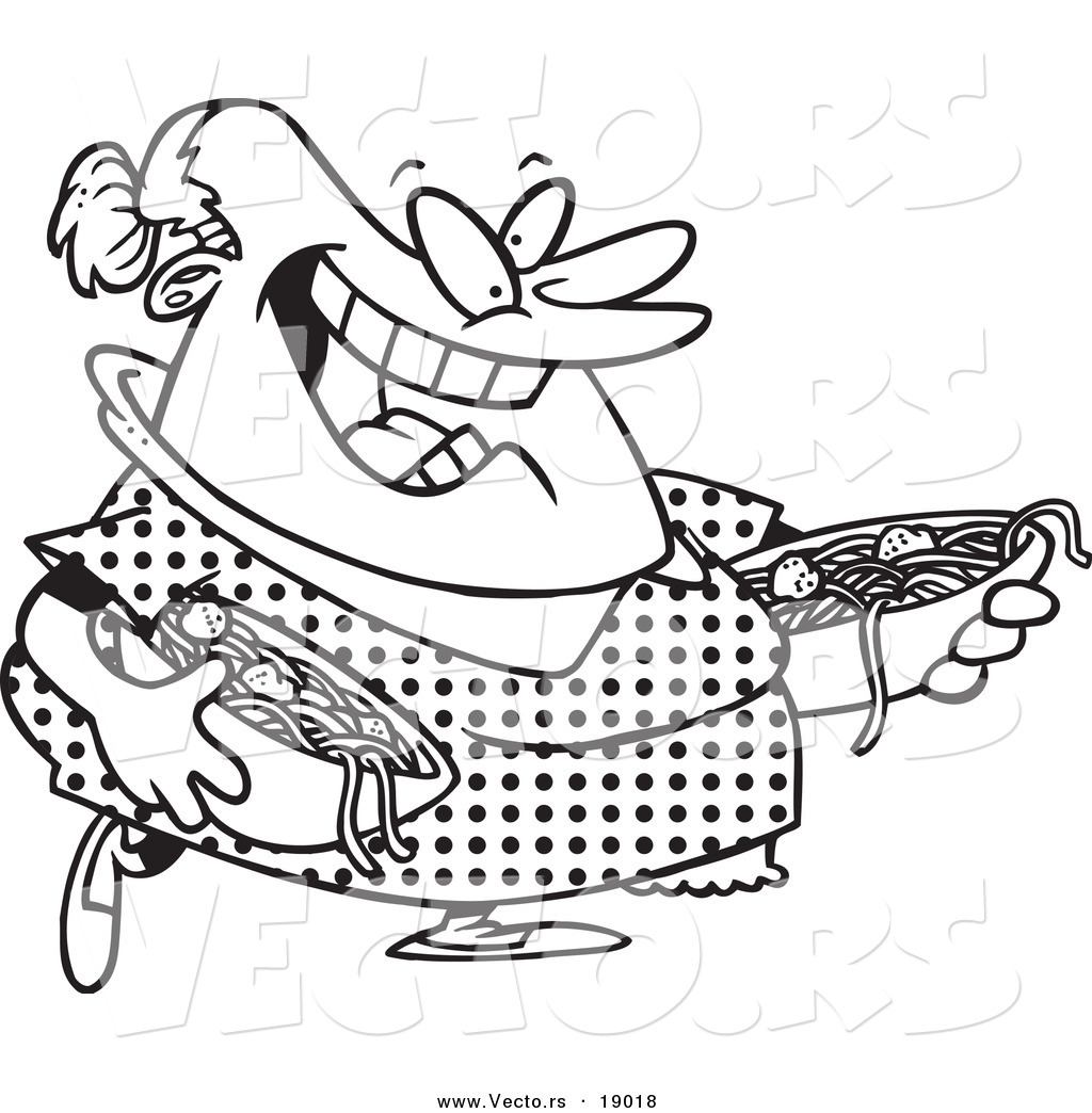 1024x1044 Vector Of A Cartoon Happy Woman Serving Spaghetti And Meatballs