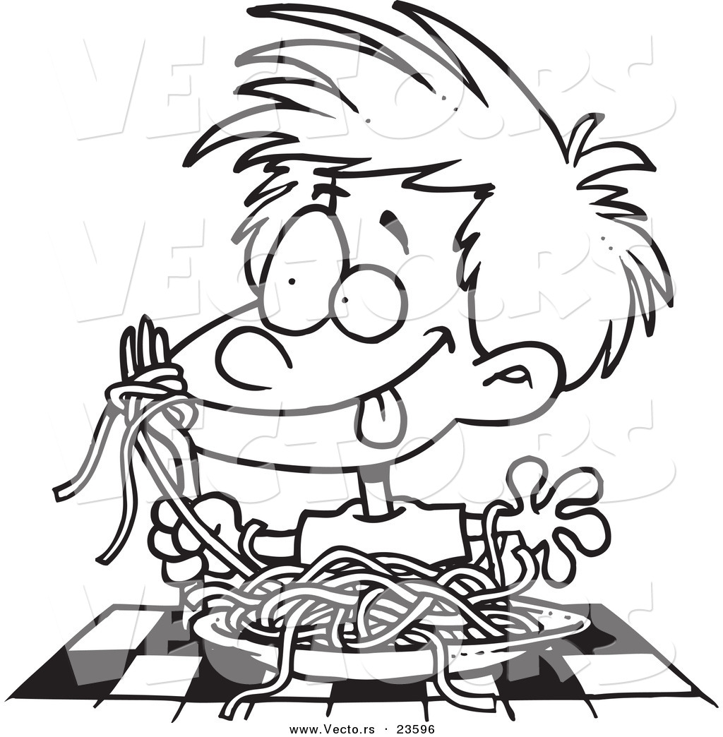 1024x1044 Vector Of A Cartoon Messy Boy Chowing Down On Spaghetti