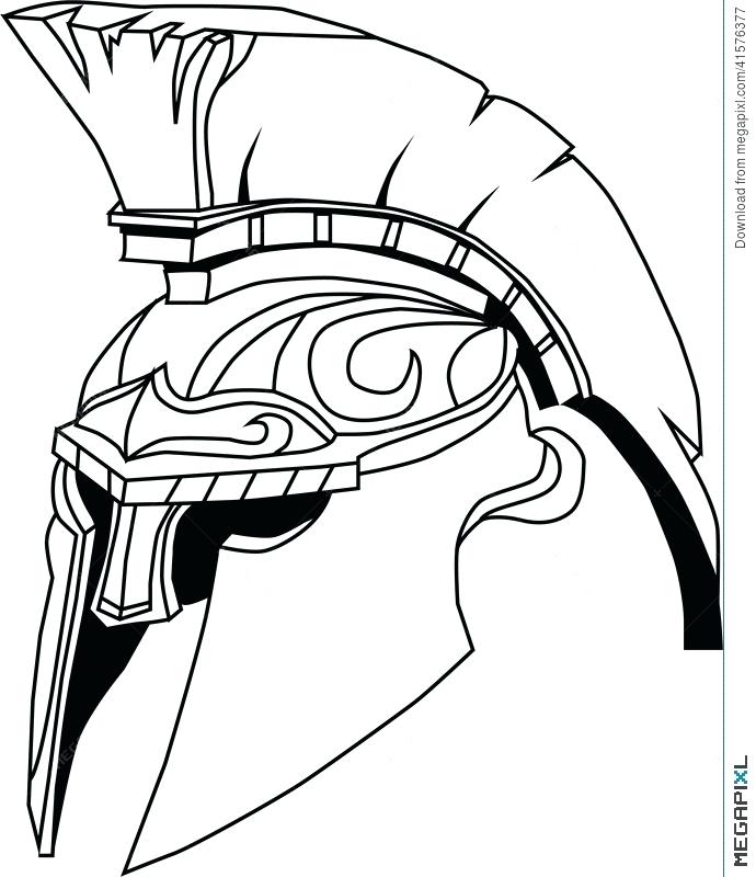 690x800 Spartan Coloring Pages Drawn Warrior Spartan Helmet Pencil And