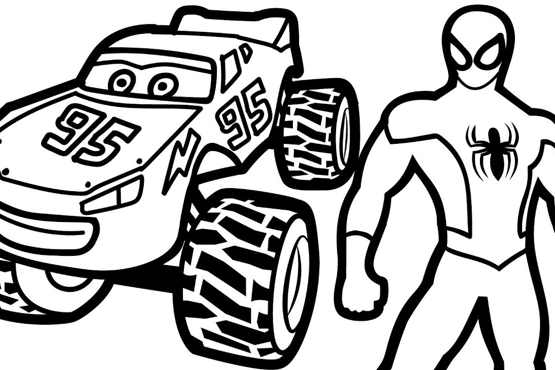 1080x720 Spiderman And Lightning Mcqueen Coloring Book Pages Fantastic