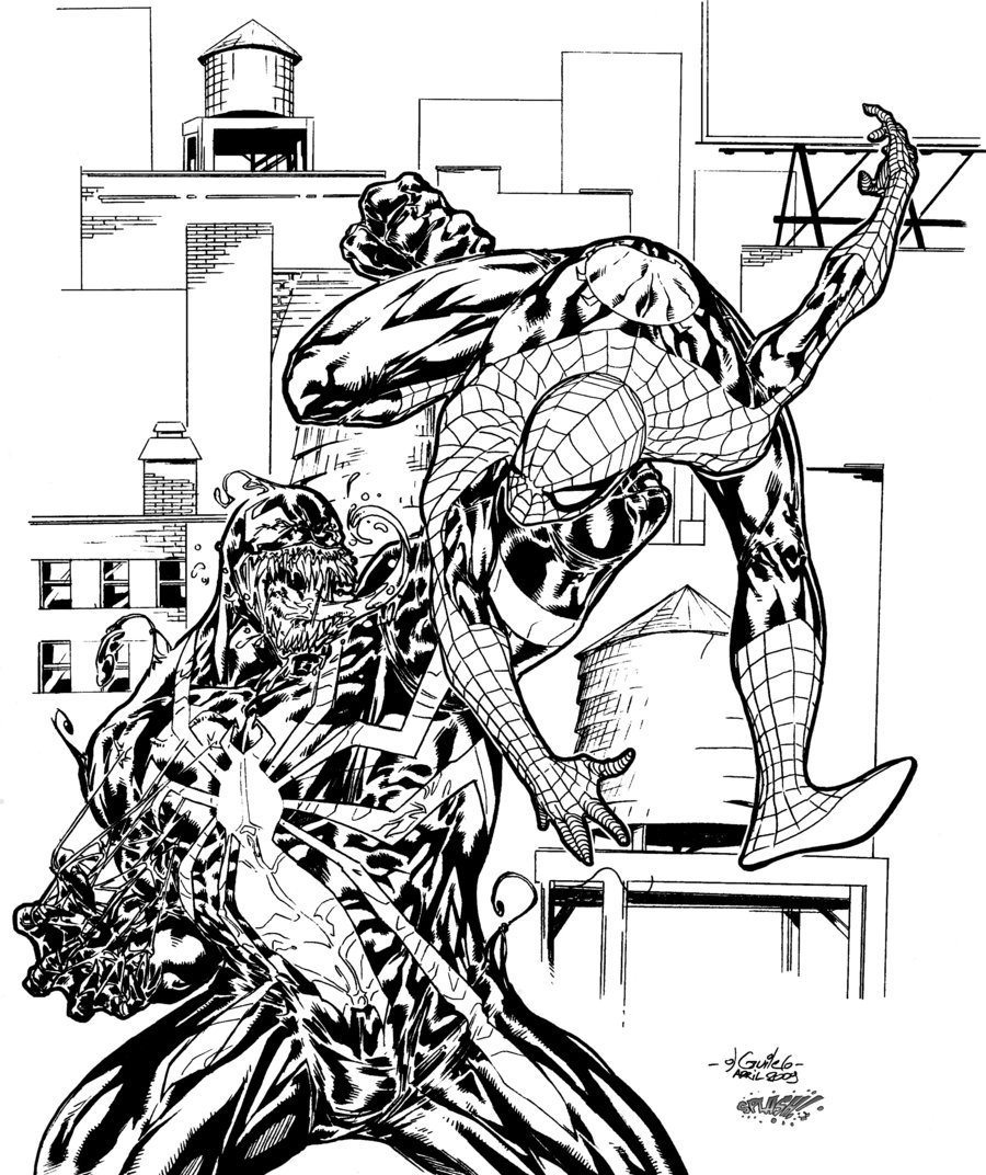 900x1072 Spider Man Vs. Venom Inks By Splashcolors