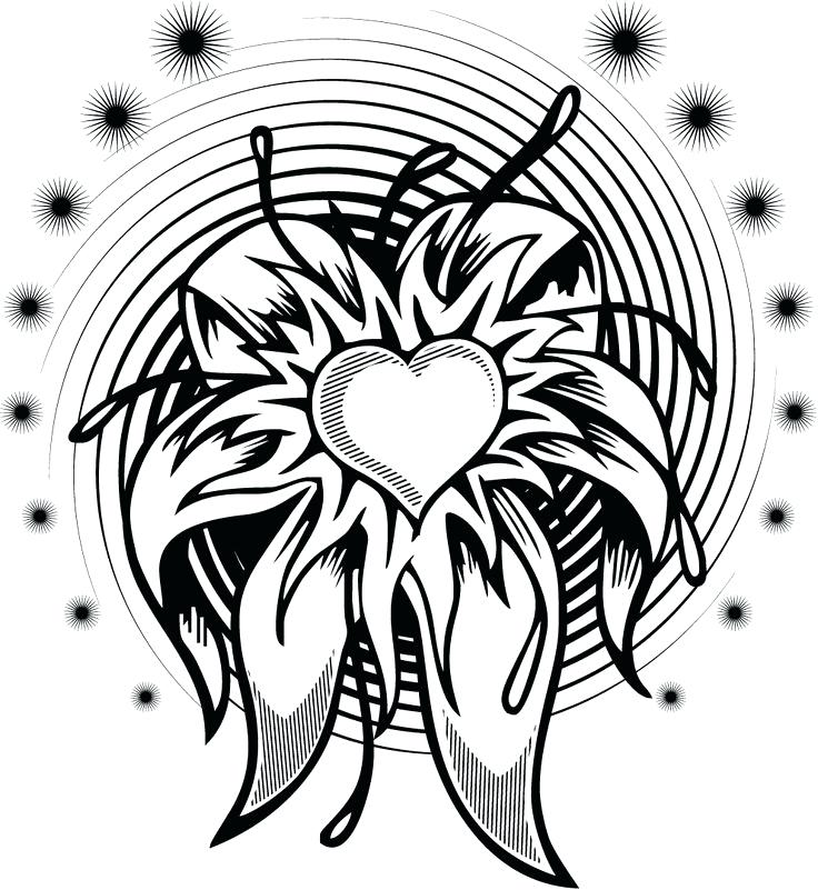 736x801 Designs Coloring Pages Coloring Page Of A Flower Heart Tattoo