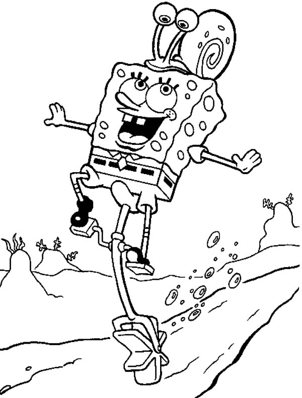600x791 Gary The Snail And Spongebob Ride Bicycle Coloring Pages Color Luna