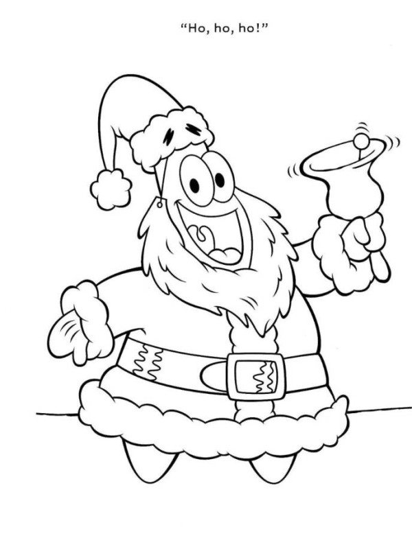600x784 Patrick Star Christmas Santa Spongebob Coloring Page