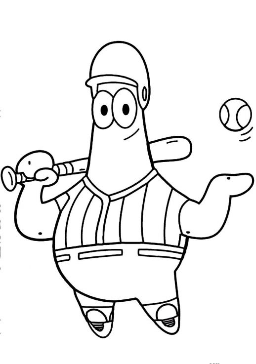 518x737 Patrick The Starfish Will Play Softball Spongebob Coloring Pages