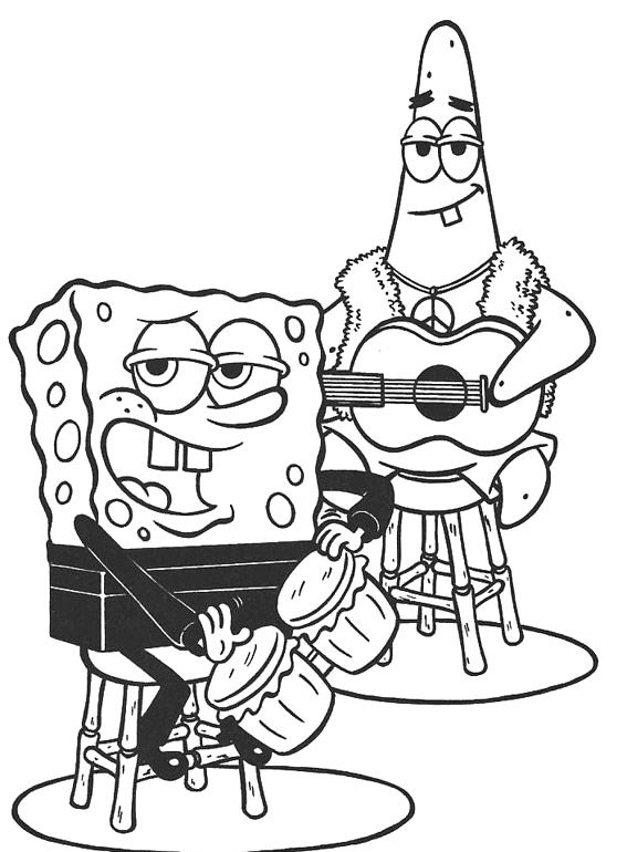 567x770 Spongebob And Patrick Playing Musical Instrument Coloring Page