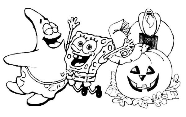 600x378 Halloween Coloring Pages Spongebob