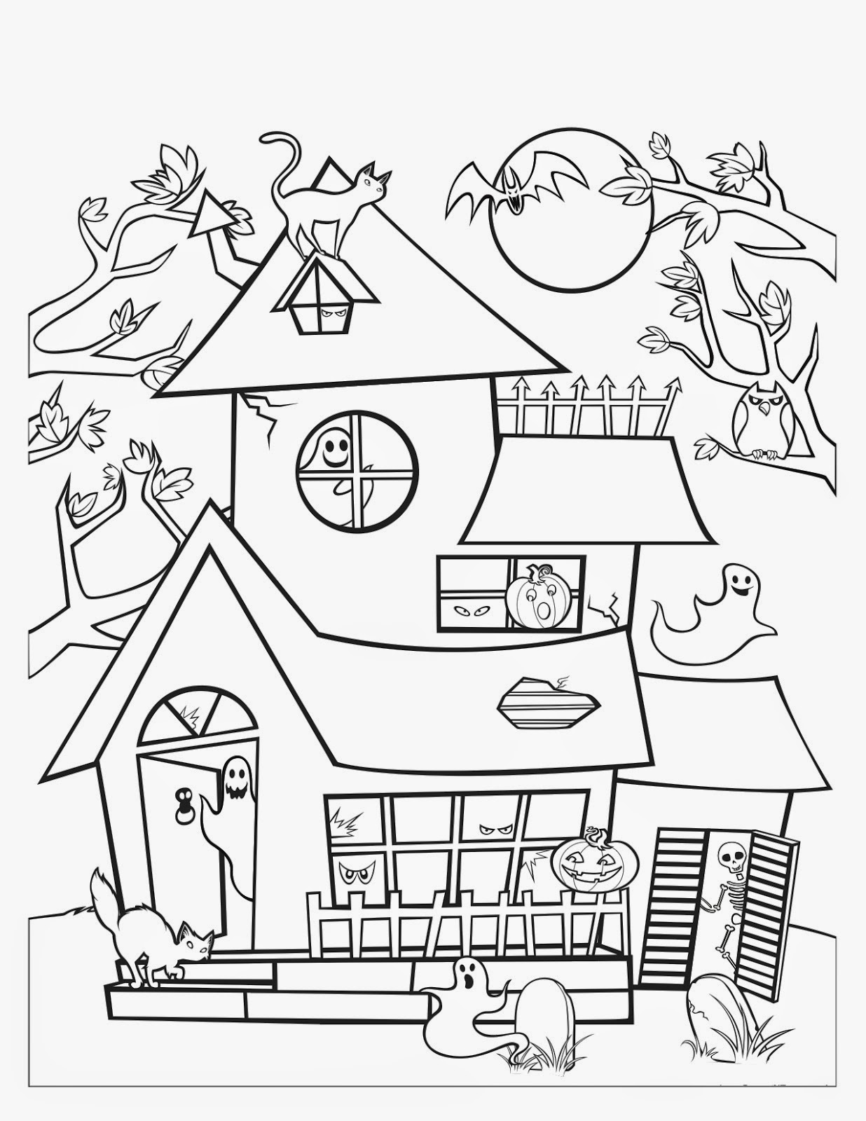 1236x1600 Sure Fire Haunted House Coloring Page Pages Ga